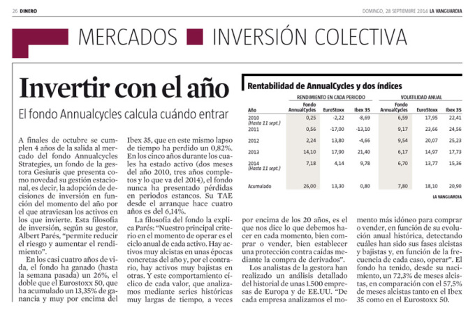 Invertir Con El Ciclo – Art. La Vanguardia – DINERO 28-9-2014